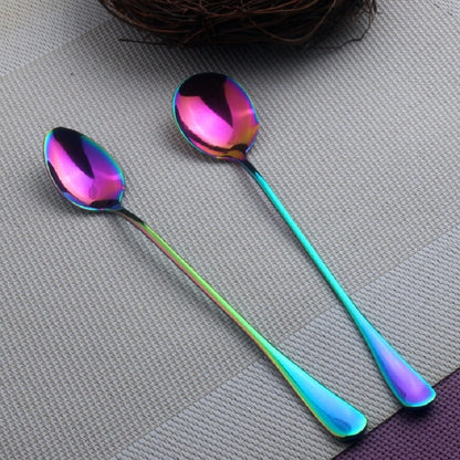 2 PCS Stainless Steel Rainbow Long Handled Coffee Scoops Cold Drink Stirring Spoon for Dessert Cake, Style:Round Spoon(Colorful) by bashfashion