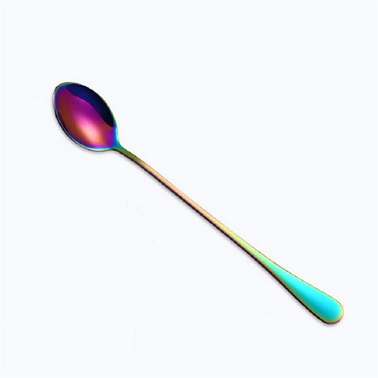 2 PCS Stainless Steel Rainbow Long Handled Coffee Scoops Cold Drink Stirring Spoon for Dessert Cake, Style:Sharp Spoon(Colorful) by bashfashion