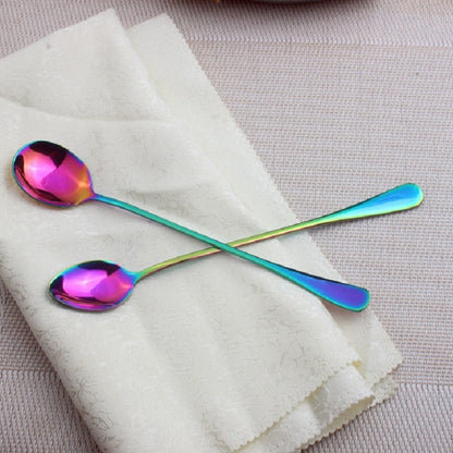 2 PCS Stainless Steel Rainbow Long Handled Coffee Scoops Cold Drink Stirring Spoon for Dessert Cake, Style:Sharp Spoon(Colorful) by bashfashion