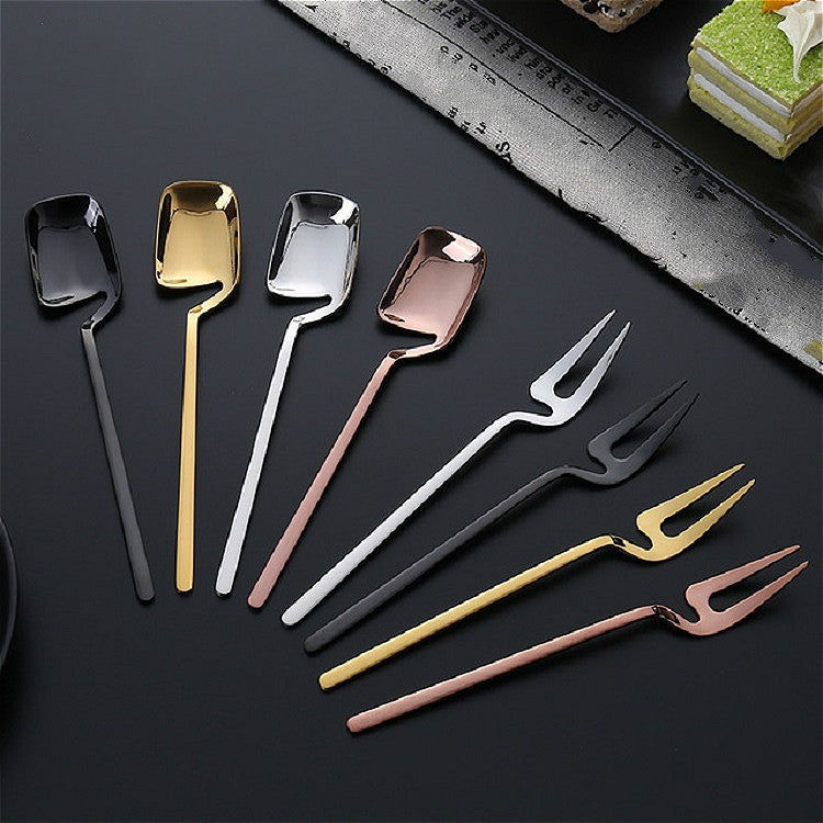 Stainless Steel V-shaped Wall Hanging Design Simple Coffee Spoon Fork Creative Long Handle Stirring Tableware, Style:Spoon, Color:Black by bashfashion
