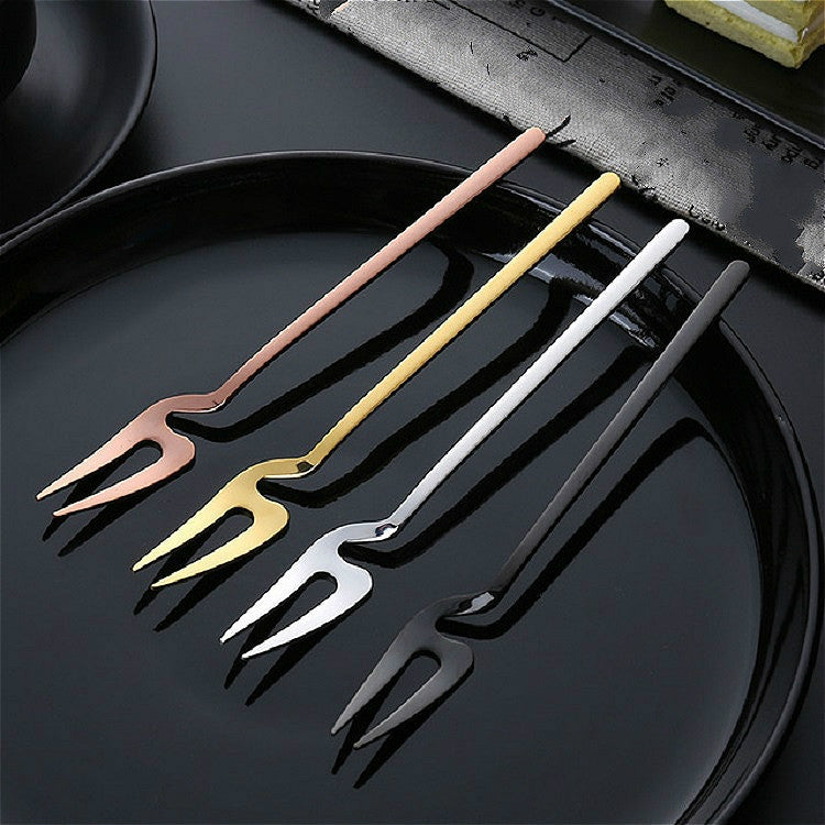 Stainless Steel V-shaped Wall Hanging Design Simple Coffee Spoon Fork Creative Long Handle Stirring Tableware, Style:Fork, Color:Black by bashfashion