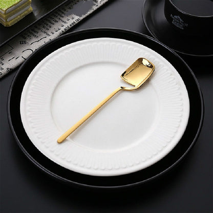 Stainless Steel V-shaped Wall Hanging Design Simple Coffee Spoon Fork Creative Long Handle Stirring Tableware, Style:Spoon, Color:Gold by bashfashion