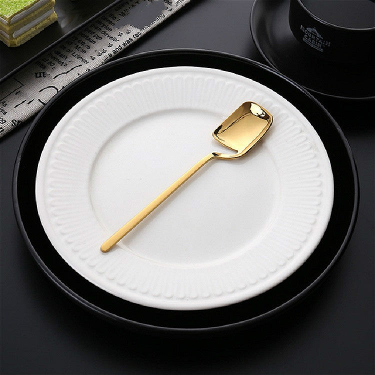 Stainless Steel V-shaped Wall Hanging Design Simple Coffee Spoon Fork Creative Long Handle Stirring Tableware, Style:Spoon, Color:Gold by bashfashion