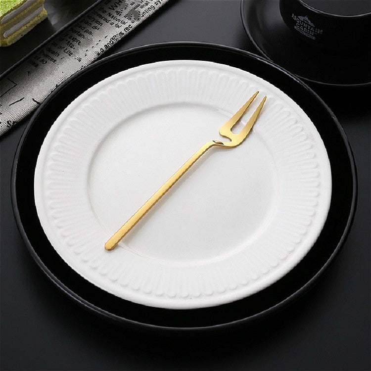 Stainless Steel V-shaped Wall Hanging Design Simple Coffee Spoon Fork Creative Long Handle Stirring Tableware, Style:Fork, Color:Gold by bashfashion