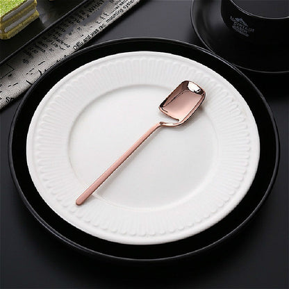 Stainless Steel V-shaped Wall Hanging Design Simple Coffee Spoon Fork Creative Long Handle Stirring Tableware, Style:Spoon, Color:Rose Gold by bashfashion