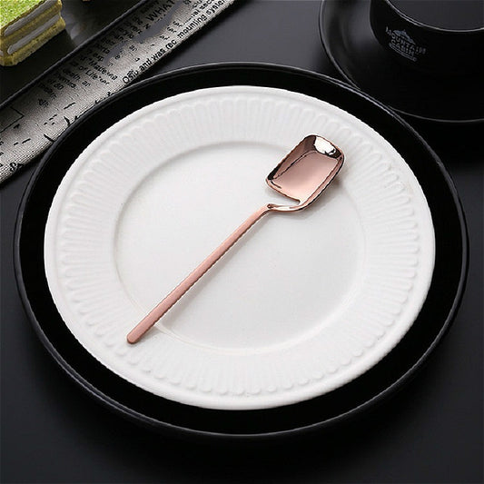 Stainless Steel V-shaped Wall Hanging Design Simple Coffee Spoon Fork Creative Long Handle Stirring Tableware, Style:Spoon, Color:Rose Gold by bashfashion