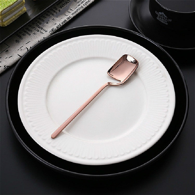 Stainless Steel V-shaped Wall Hanging Design Simple Coffee Spoon Fork Creative Long Handle Stirring Tableware, Style:Spoon, Color:Rose Gold by bashfashion