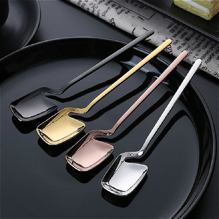 Stainless Steel V-shaped Wall Hanging Design Simple Coffee Spoon Fork Creative Long Handle Stirring Tableware, Style:Spoon, Color:Rose Gold by bashfashion