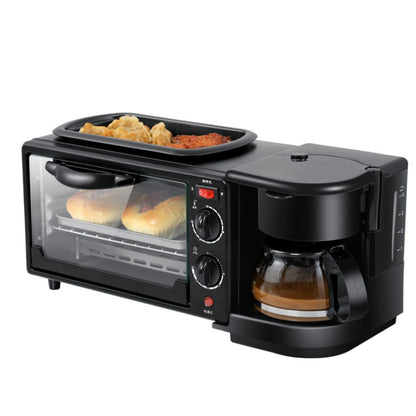 3 in 1 Electric Breakfast Machine Multifunction Coffee Maker + Frying Pan + Mini Oven Household Bread Pizza Oven(Black) by bashfashion