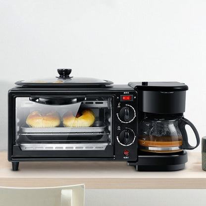 3 in 1 Electric Breakfast Machine Multifunction Coffee Maker + Frying Pan + Mini Oven Household Bread Pizza Oven(Black) by bashfashion