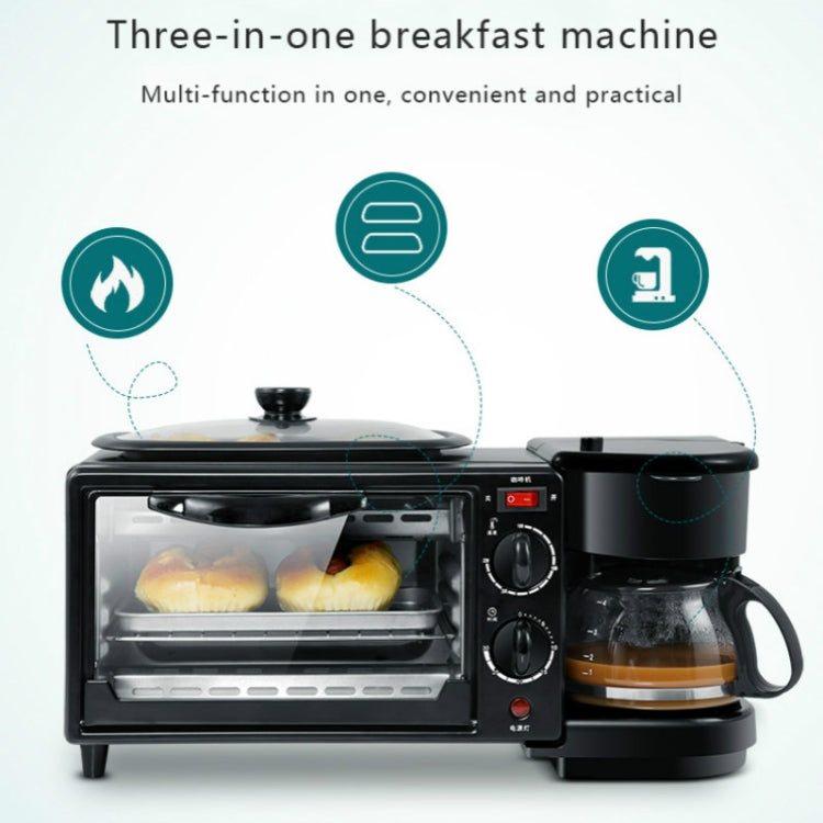 3 in 1 Electric Breakfast Machine Multifunction Coffee Maker + Frying Pan + Mini Oven Household Bread Pizza Oven(Black) by bashfashion