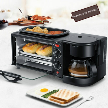 3 in 1 Electric Breakfast Machine Multifunction Coffee Maker + Frying Pan + Mini Oven Household Bread Pizza Oven(Black) by bashfashion
