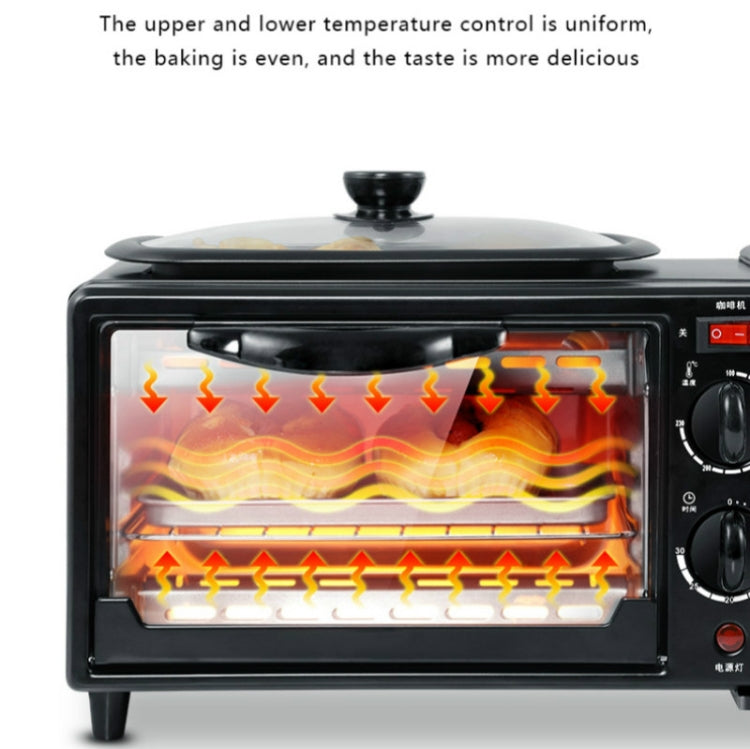 3 in 1 Electric Breakfast Machine Multifunction Coffee Maker + Frying Pan + Mini Oven Household Bread Pizza Oven(Black) by bashfashion