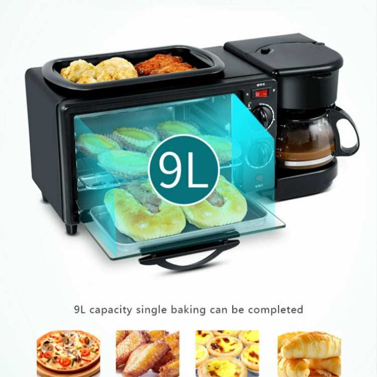 3 in 1 Electric Breakfast Machine Multifunction Coffee Maker + Frying Pan + Mini Oven Household Bread Pizza Oven(Black) by bashfashion