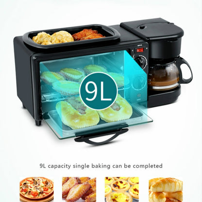 3 in 1 Electric Breakfast Machine Multifunction Coffee Maker + Frying Pan + Mini Oven Household Bread Pizza Oven(Black) by bashfashion