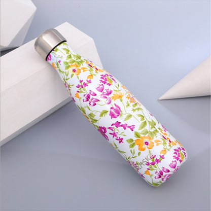 Animals Plants Pattern Thermal Cup Vacuum Flask Heat Water Bottle Portable Stainless Steel Sports Kettle, Capacity:500ml(White Flower) by bashfashion