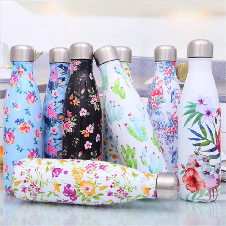 Animals Plants Pattern Thermal Cup Vacuum Flask Heat Water Bottle Portable Stainless Steel Sports Kettle, Capacity:500ml(White Flower) by bashfashion