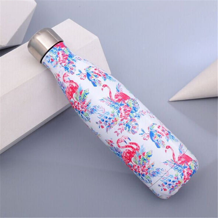 Animals Plants Pattern Thermal Cup Vacuum Flask Heat Water Bottle Portable Stainless Steel Sports Kettle, Capacity:500ml(White Flamingo) by bashfashion