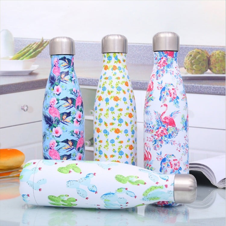 Animals Plants Pattern Thermal Cup Vacuum Flask Heat Water Bottle Portable Stainless Steel Sports Kettle, Capacity:500ml(White Flamingo) by bashfashion