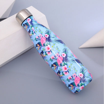 Animals Plants Pattern Thermal Cup Vacuum Flask Heat Water Bottle Portable Stainless Steel Sports Kettle, Capacity:500ml(Blue Flamingo) by bashfashion