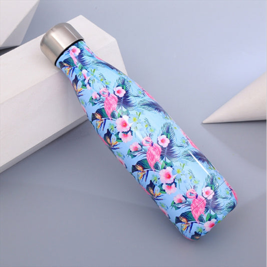 Animals Plants Pattern Thermal Cup Vacuum Flask Heat Water Bottle Portable Stainless Steel Sports Kettle, Capacity:500ml(Blue Flamingo) by bashfashion