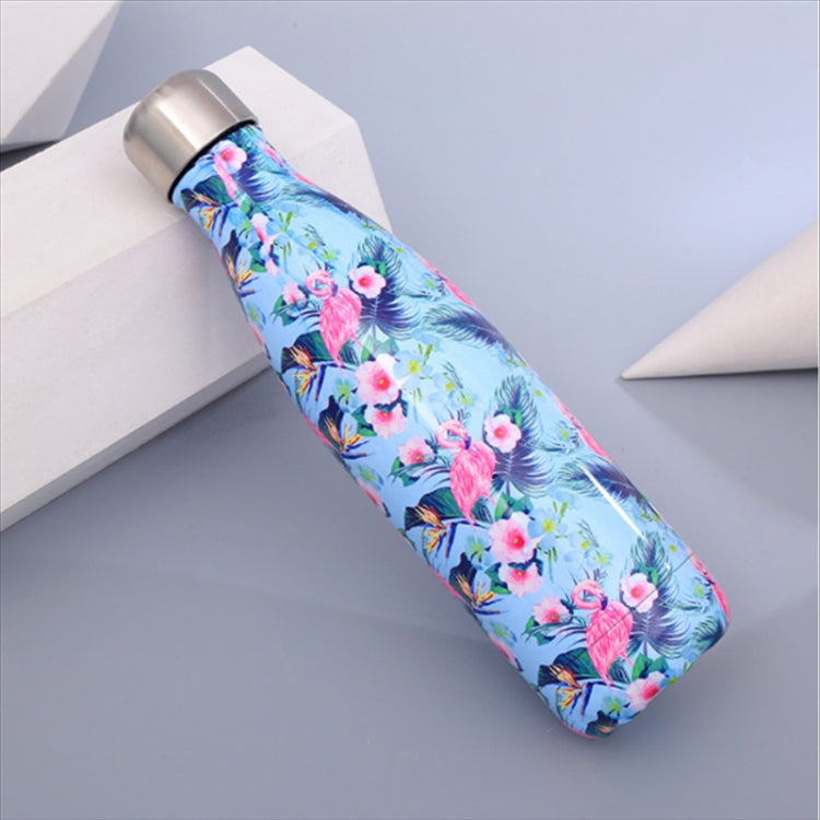 Animals Plants Pattern Thermal Cup Vacuum Flask Heat Water Bottle Portable Stainless Steel Sports Kettle, Capacity:500ml(Blue Flamingo) by bashfashion