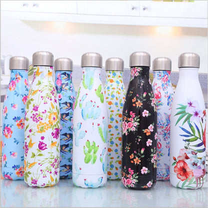 Animals Plants Pattern Thermal Cup Vacuum Flask Heat Water Bottle Portable Stainless Steel Sports Kettle, Capacity:500ml(Blue Flamingo) by bashfashion