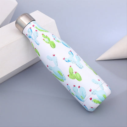 Animals Plants Pattern Thermal Cup Vacuum Flask Heat Water Bottle Portable Stainless Steel Sports Kettle, Capacity:500ml(White Cactus) by bashfashion
