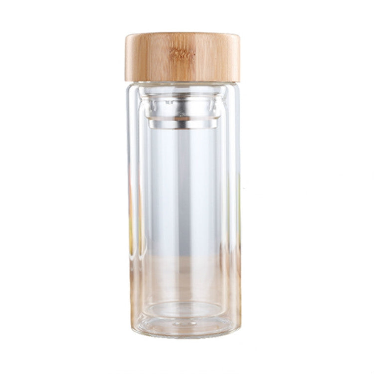 Glass Water Tea Bottles with Infuser Bamboo Lid Double Wall Brief Portable Outdoor Bottle 350ML by bashfashion
