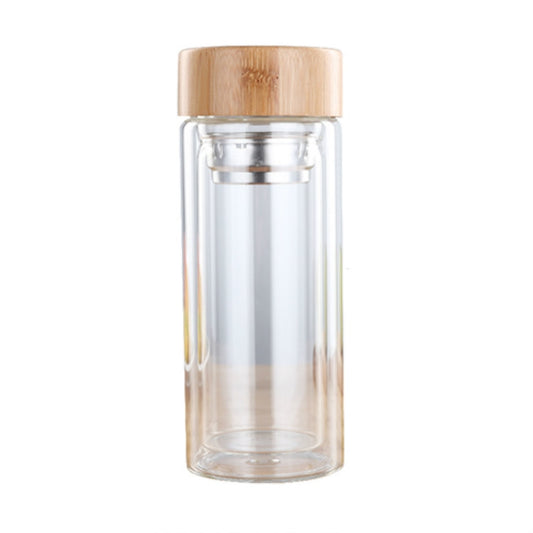 Glass Water Tea Bottles with Infuser Bamboo Lid Double Wall Brief Portable Outdoor Bottle 350ML by bashfashion
