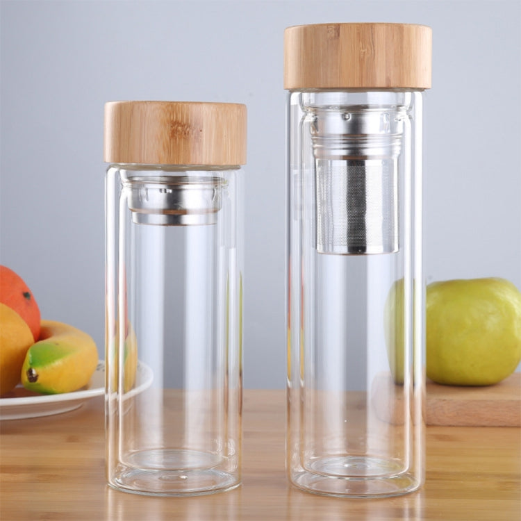Glass Water Tea Bottles with Infuser Bamboo Lid Double Wall Brief Portable Outdoor Bottle 350ML by bashfashion