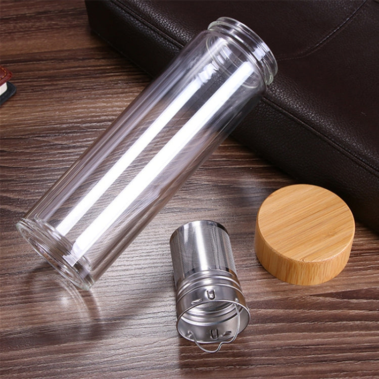 Glass Water Tea Bottles with Infuser Bamboo Lid Double Wall Brief Portable Outdoor Bottle 350ML by bashfashion