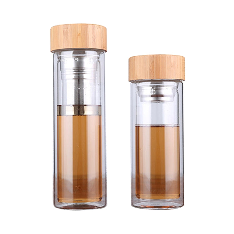 Glass Water Tea Bottles with Infuser Bamboo Lid Double Wall Brief Portable Outdoor Bottle 350ML by bashfashion