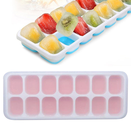 14 Grid Silicone Ice Grid Household Square Ice Grid Silicone Mold With Lid(Pink) by bashfashion