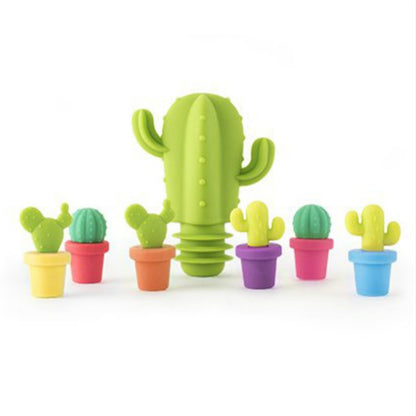 7 in 1 Creative Cactus Silicone Wine Bottle Stopper + Wine Glass Marker Set by bashfashion
