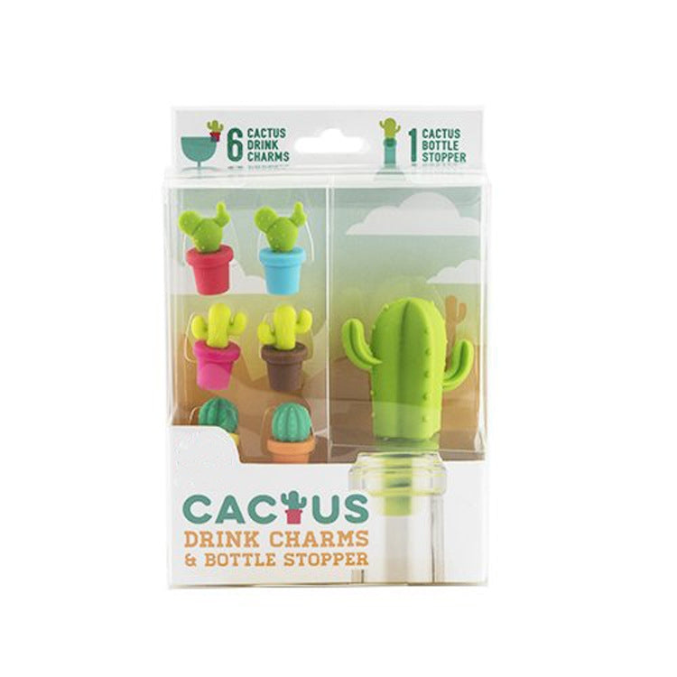 7 in 1 Creative Cactus Silicone Wine Bottle Stopper + Wine Glass Marker Set by bashfashion