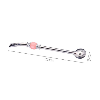Washable Stainless Steel Straw Spoon Filter Slip Tea Tableware(Pink) by bashfashion