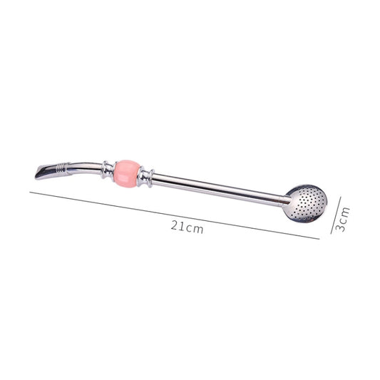 Washable Stainless Steel Straw Spoon Filter Slip Tea Tableware(Pink) by bashfashion
