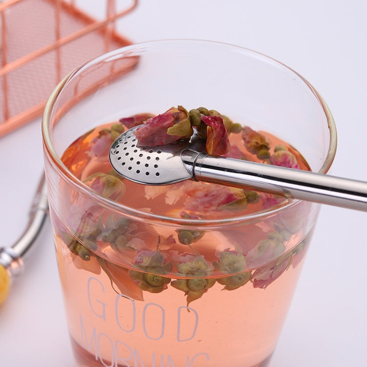 Washable Stainless Steel Straw Spoon Filter Slip Tea Tableware(Pink) by bashfashion