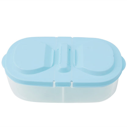 Fresh Fruit Snacks Storage Double Cell Clamshell Crisper Plastic Food Box(Blue) by bashfashion