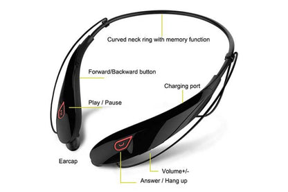Large Capacity Battery Handsfree Sport Wireless Bluetooth Stereo Earphones with Mic(Black gold) by bashfashion