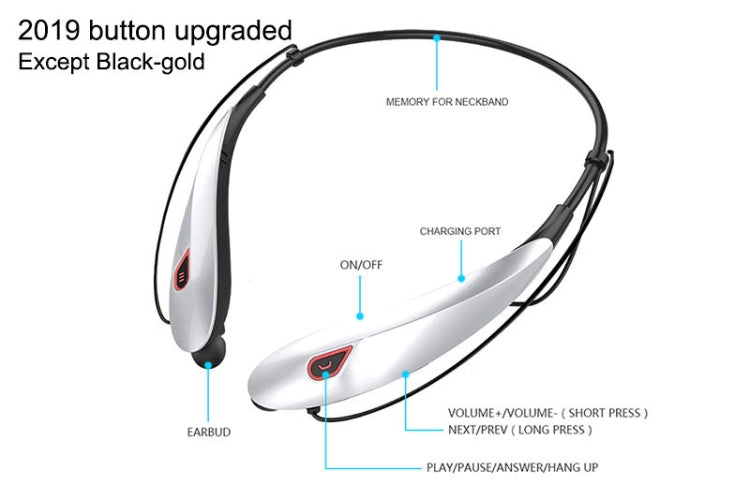 Large Capacity Battery Handsfree Sport Wireless Bluetooth Stereo Earphones with Mic(Black gold) by bashfashion