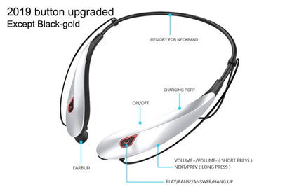 Large Capacity Battery Handsfree Sport Wireless Bluetooth Stereo Earphones with Mic(Black red) by bashfashion