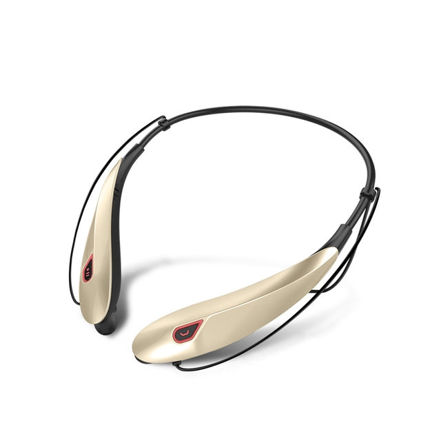 Large Capacity Battery Handsfree Sport Wireless Bluetooth Stereo Earphones with Mic(Gold Red) by bashfashion