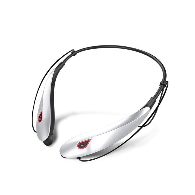 Large Capacity Battery Handsfree Sport Wireless Bluetooth Stereo Earphones with Mic(White Red) by bashfashion