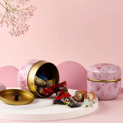 HOOMIN Tea Box Tea Jar Storage Holder Tea Caddies Matcha Container Mini Coffee Powder Organizer Cans Multifunction Round Metal, Color:Cherry color by bashfashion