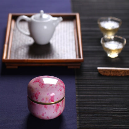 HOOMIN Tea Box Tea Jar Storage Holder Tea Caddies Matcha Container Mini Coffee Powder Organizer Cans Multifunction Round Metal, Color:Cherry color by bashfashion