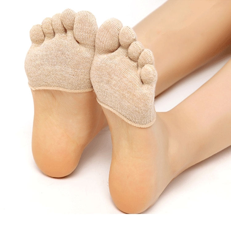 Women Invisible Non-slip Toe Socks Five Finger Socks(Khaki Full Toe) by bashfashion