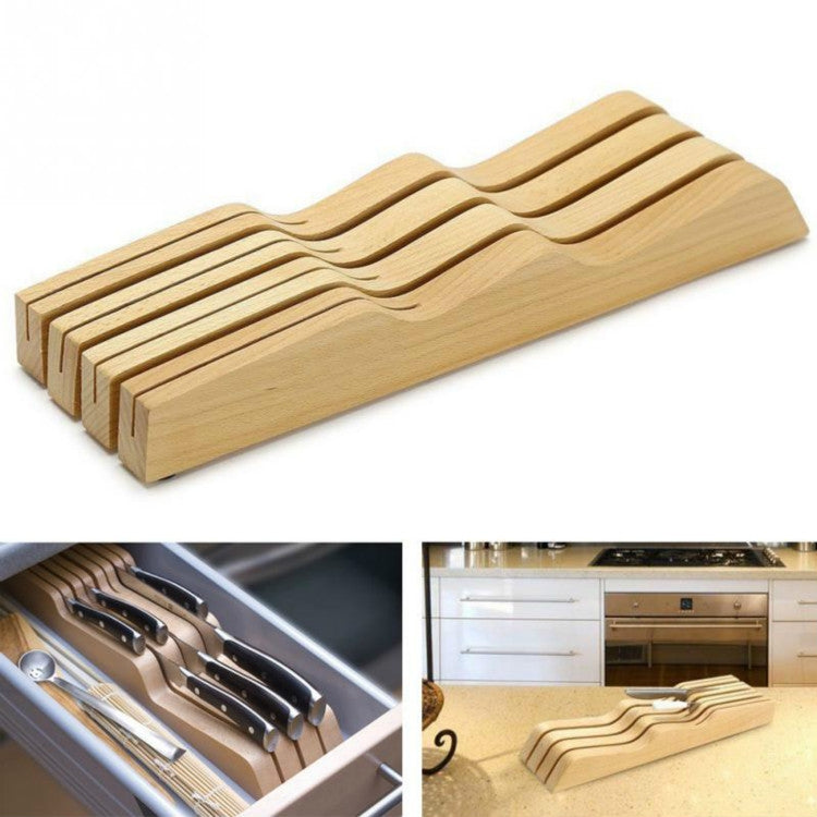 Solid Wood Drawer Knife Holder Kitchen Supplies Horizontal Wooden Knife Holder Tool Storage Rack Beech Knife Holder by bashfashion