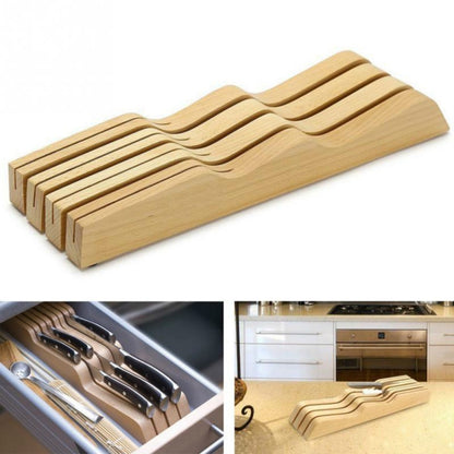 Solid Wood Drawer Knife Holder Kitchen Supplies Horizontal Wooden Knife Holder Tool Storage Rack Beech Knife Holder by bashfashion